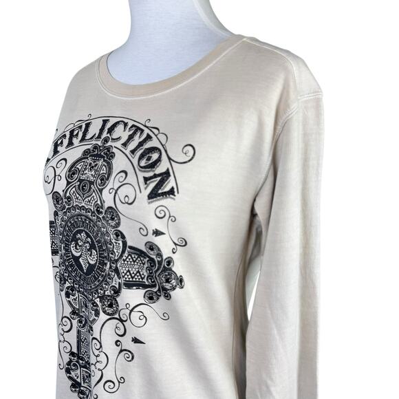 Affliction Sinful Y2K Black Embellished Cross Thin Sweatshirt Long Sleeve Shirt - Picture 7 of 11